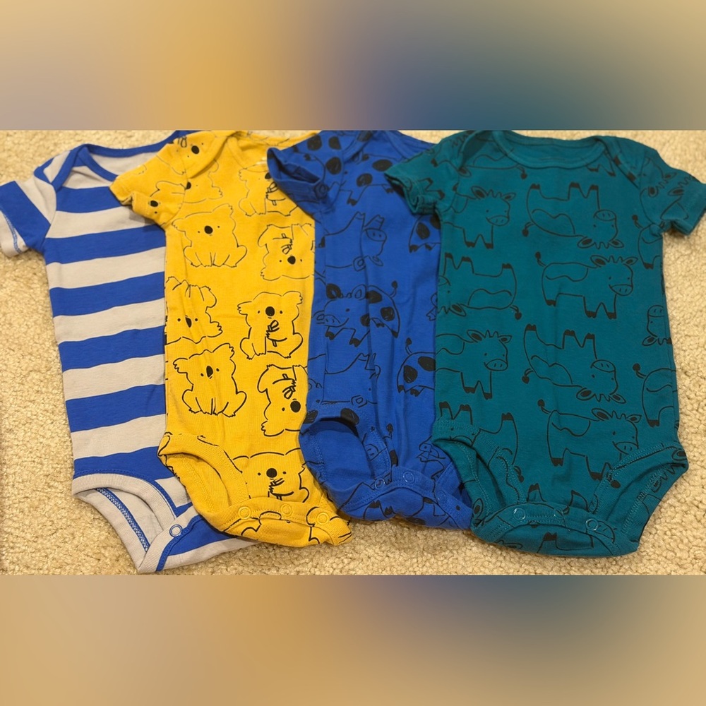Carter's Yellow, Blue, and Teal Animal Print Bodysuits